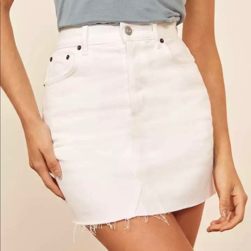 Reformation Cherry White Denim Skirt
